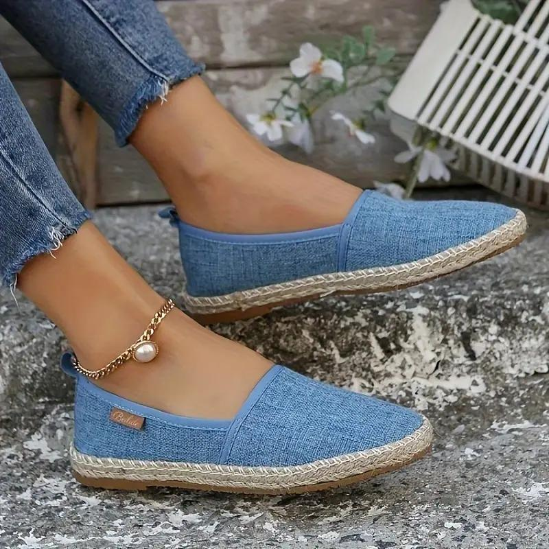 Women's Canvas Espadrilles with Slip-On Design and Flat Sole
