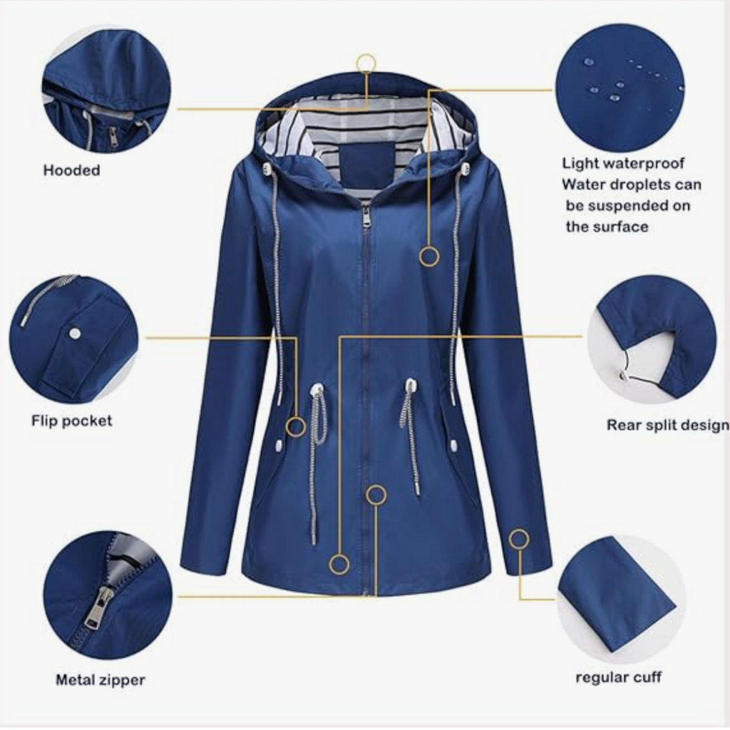 Women’s Waterproof Rain Jacket – Lightweight Outdoor Style - Noa