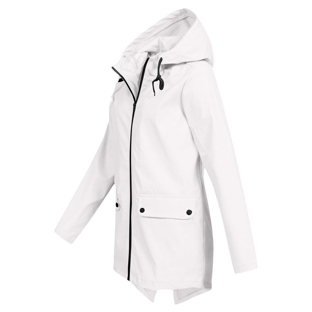 Women's Zip-Up Outdoor Jacket – Hooded Mid-Length Pocket Jacket