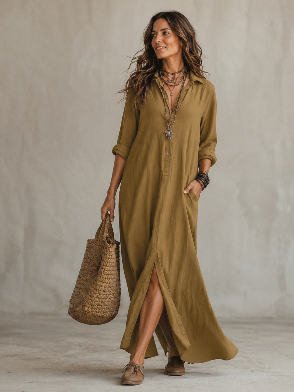 Women's Wrap Midi Dress – V-Neck Summer Dress