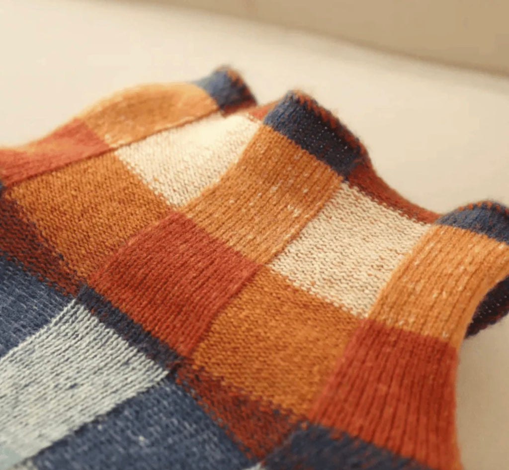 Women's Patchwork Turtleneck Sweater – High Neck Patterned Pullover