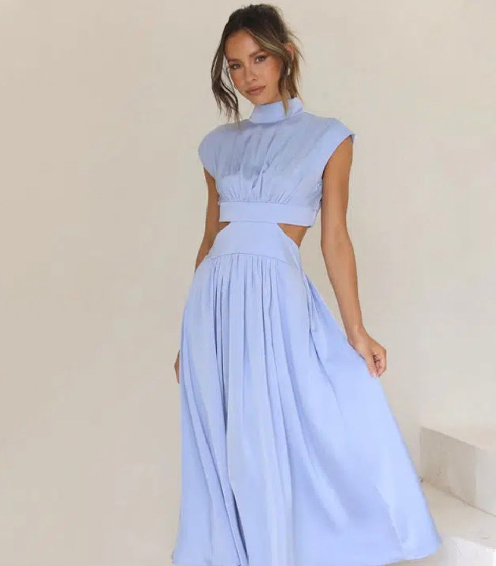 Women's Mock Neck Maxi Dress – Sleeveless Cutout Evening Dress