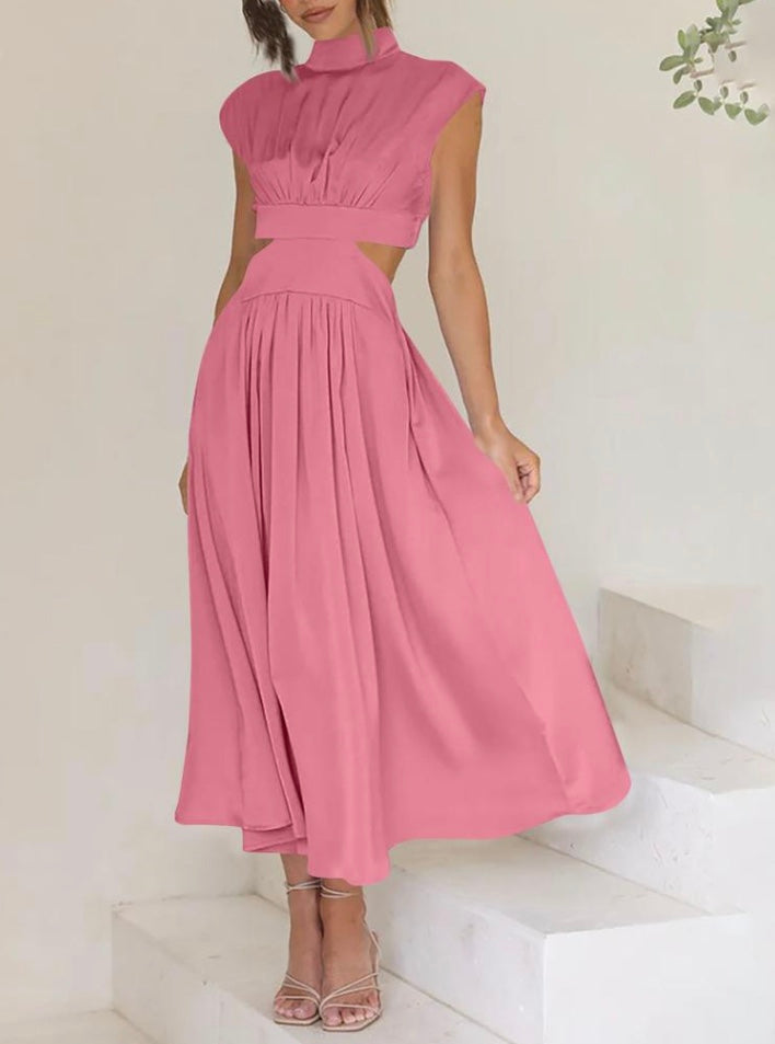 Women's Mock Neck Maxi Dress – Sleeveless Cutout Evening Dress