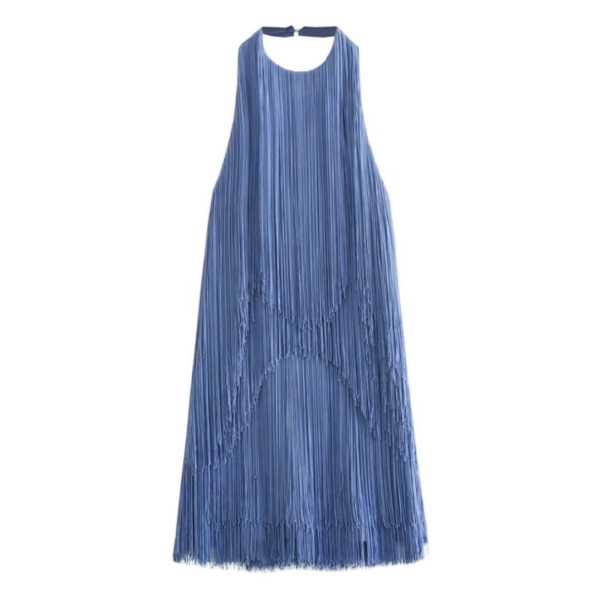 Women's Open Back Fringe Dress – Blue Statement Party Mini Dress