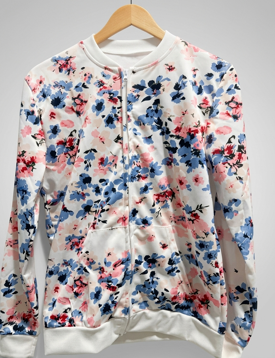 Women's Floral Bomber Jacket – Lightweight Zip-Up Jacket