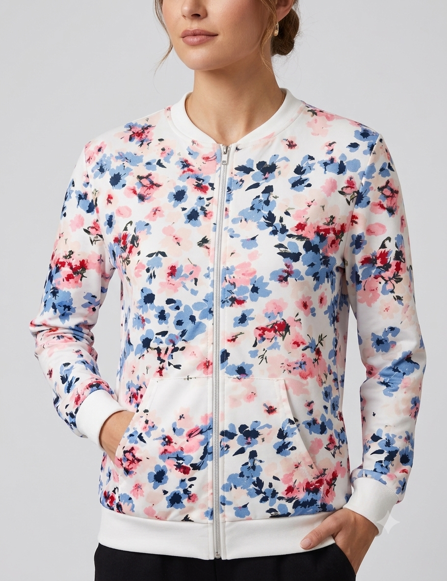 Women's Floral Bomber Jacket – Lightweight Zip-Up Jacket