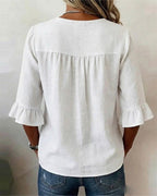 Women's Ruffle Front Blouse – Button Detail Flowy Long Sleeve Blouse