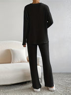 Women's Ribbed Lounge Set – V-Neck Knit Set