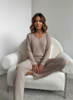 Women's Ribbed Lounge Set – V-Neck Knit Set