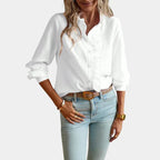 Women's Ruffle Stripe Blouse – Button Front Long Sleeve Shirt Blouse