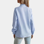 Women's Ruffle Stripe Blouse – Button Front Long Sleeve Shirt Blouse