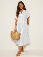 Women's Striped Shirt Dress – Button-Up Midi Dress