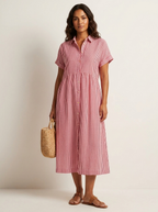 Women's Striped Shirt Dress – Button-Up Midi Dress