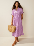Women's Striped Shirt Dress – Button-Up Midi Dress