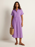 Women's Striped Shirt Dress – Button-Up Midi Dress