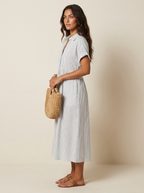 Women's Striped Shirt Dress – Button-Up Midi Dress