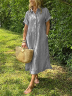 Women's Striped Shirt Dress – Button-Up Midi Dress