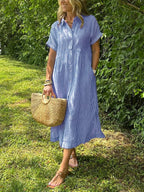 Women's Striped Shirt Dress – Button-Up Midi Dress