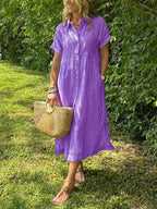 Women's Striped Shirt Dress – Button-Up Midi Dress