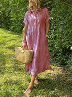 Women's Striped Shirt Dress – Button-Up Midi Dress