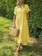 Women's Striped Shirt Dress – Button-Up Midi Dress