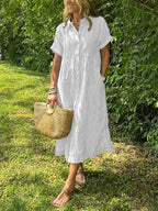 Women's Striped Shirt Dress – Button-Up Midi Dress