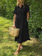Women's Striped Shirt Dress – Button-Up Midi Dress