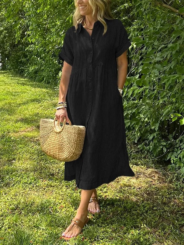 Women's Striped Shirt Dress – Button-Up Midi Dress