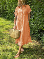 Women's Striped Shirt Dress – Button-Up Midi Dress