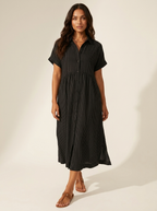 Women's Striped Shirt Dress – Button-Up Midi Dress