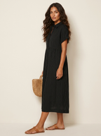 Women's Striped Shirt Dress – Button-Up Midi Dress