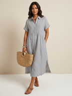 Women's Striped Shirt Dress – Button-Up Midi Dress