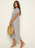 Women's Striped Shirt Dress – Button-Up Midi Dress