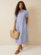 Women's Striped Shirt Dress – Button-Up Midi Dress