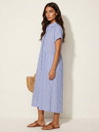Women's Striped Shirt Dress – Button-Up Midi Dress