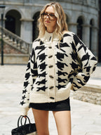 Women's Herringbone Knit Cardigan – Textured V-Neck Button Front Cardigan