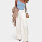 Women's High Waist Pleated Pants – Elastic Waist Wide Leg Trousers