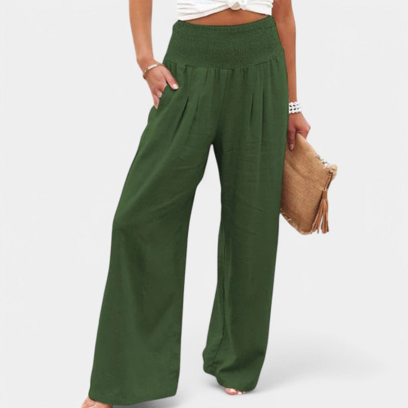 Women's High Waist Pleated Pants – Elastic Waist Wide Leg Trousers