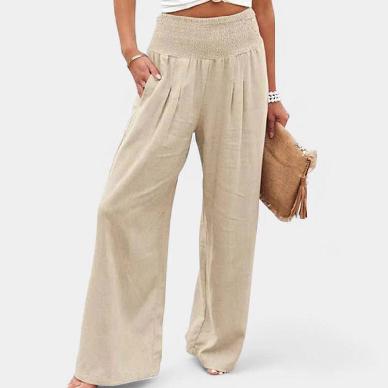 Women's High Waist Pleated Pants – Elastic Waist Wide Leg Trousers