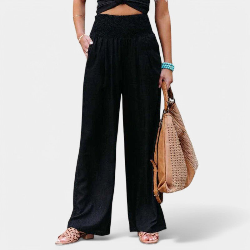 Women's High Waist Pleated Pants – Elastic Waist Wide Leg Trousers