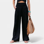 Women's High Waist Pleated Pants – Elastic Waist Wide Leg Trousers