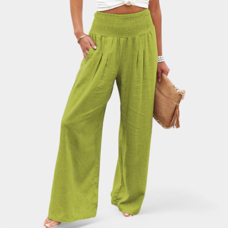 Women's High Waist Pleated Pants – Elastic Waist Wide Leg Trousers