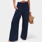 Women's High Waist Pleated Pants – Elastic Waist Wide Leg Trousers