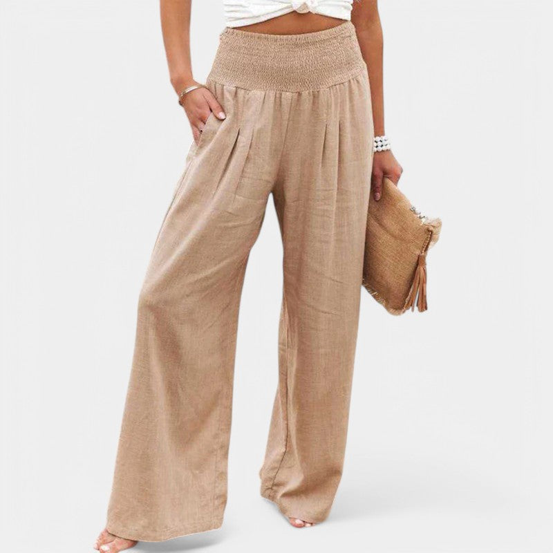 Women's High Waist Pleated Pants – Elastic Waist Wide Leg Trousers