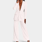 Women's Tailored Blazer Set – Single Button Blazer Wide Leg Pants Set
