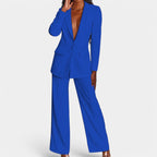 Women's Tailored Blazer Set – Single Button Blazer Wide Leg Pants Set