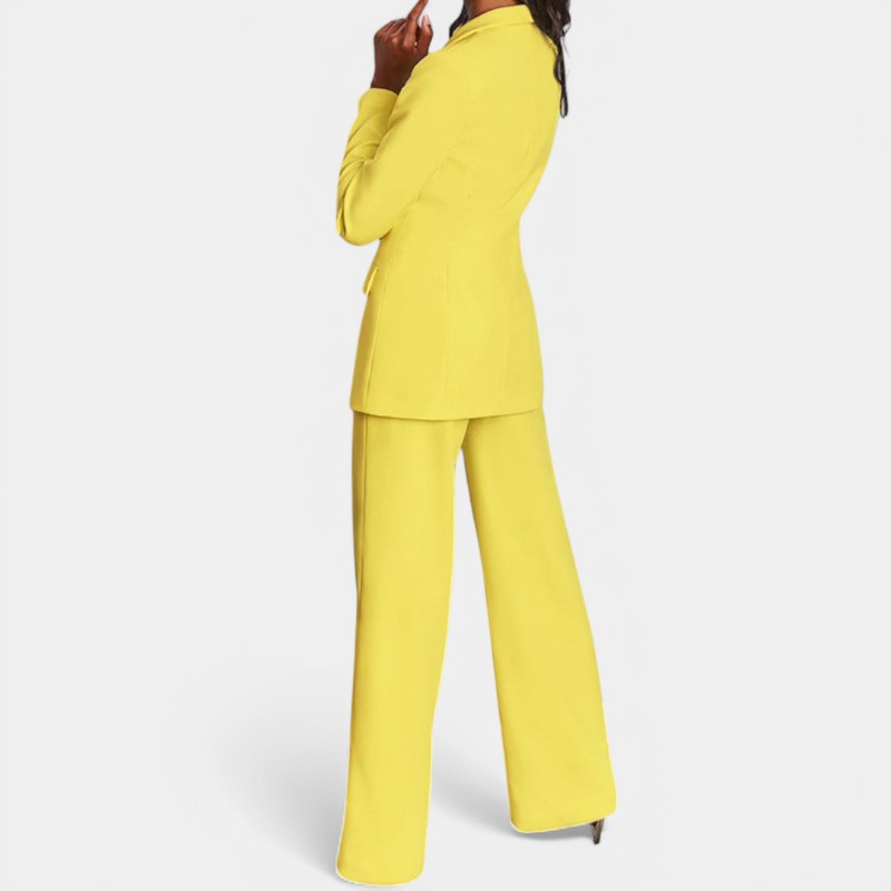 Women's Tailored Blazer Set – Single Button Blazer Wide Leg Pants Set