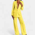 Women's Tailored Blazer Set – Single Button Blazer Wide Leg Pants Set