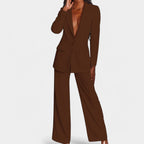 Women's Tailored Blazer Set – Single Button Blazer Wide Leg Pants Set