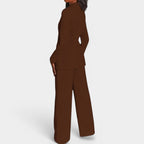 Women's Tailored Blazer Set – Single Button Blazer Wide Leg Pants Set